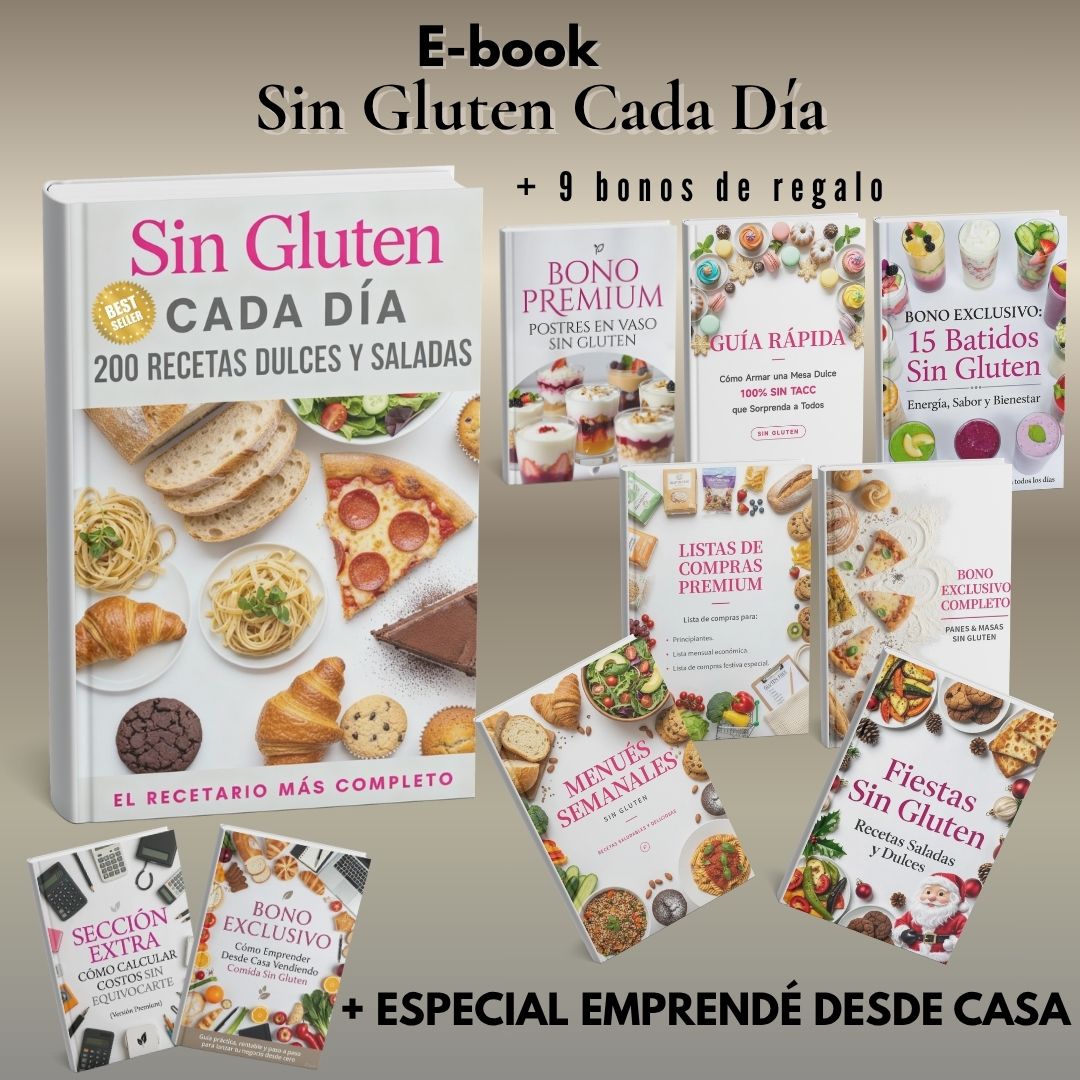 Sin Gluten Cada Día Ebook 200 recetas y Guía Técnica + 9 bonos